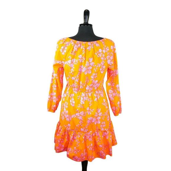 J Crew Floral Scoop Neck Dress Peasant Prairie Boho Hippie Orange Pink - Picture 3 of 5
